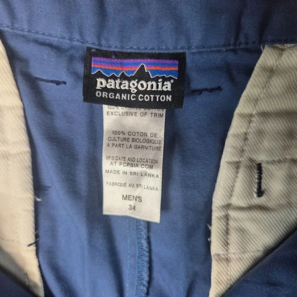 Patagonia Organic Cotton Shorts Men's 34 Blue Chino Casual Hiking Outdoor